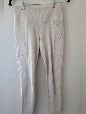 Athleta Cream Delancey Textured Moto Tight Leggings